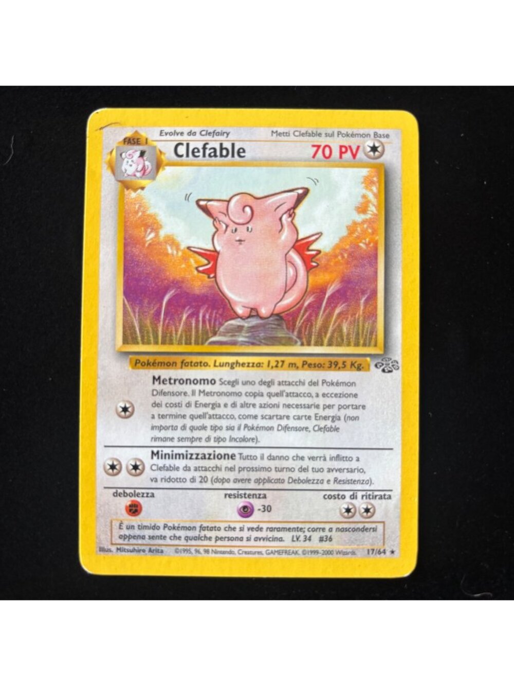 Vintage Pokemon Clefable Card Jungle Rare Italian WOTC TCG